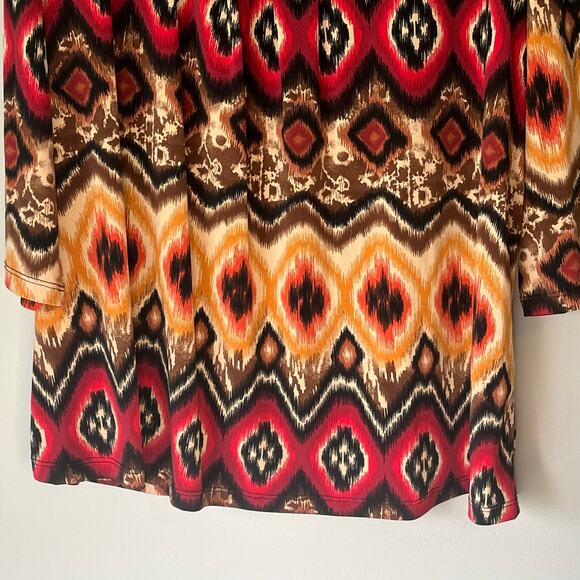 Susan Lawrence Red / Black / Brown Patterned 3/4 Sleeve Blouse Size 2X - Picture 8 of 10